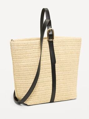🚨24 Hour Sale 🚨Old Navy Straw Tote Shoulder Bag with Black Leather Trim